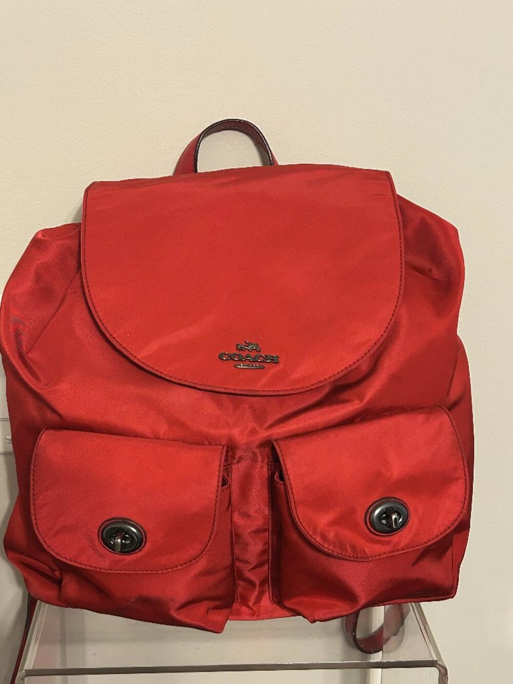 COACH Billie Charlie Nylon & Leather True Red Drawstring Bag Backpack F58814